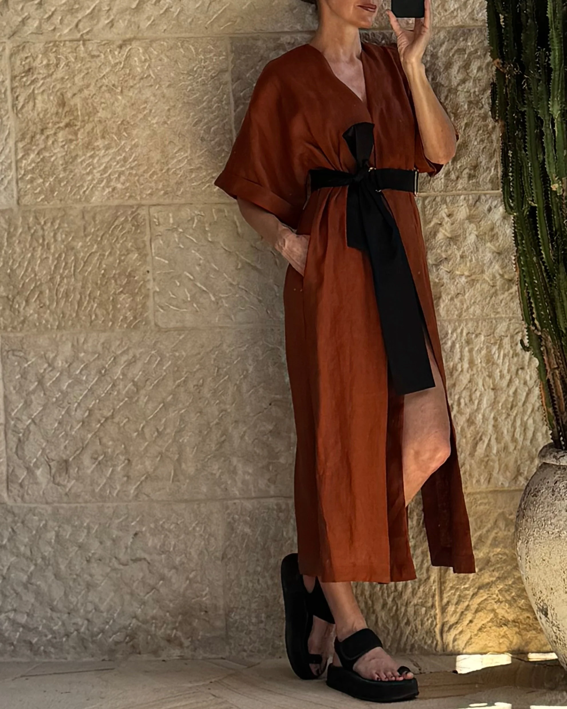 Paradiso Wrap Dress Long / Brick